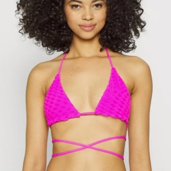 NWT Good American Women Hawiian Pink Jacquard Triangle Strappy Bra sz 2/M - Picture 1 of 7